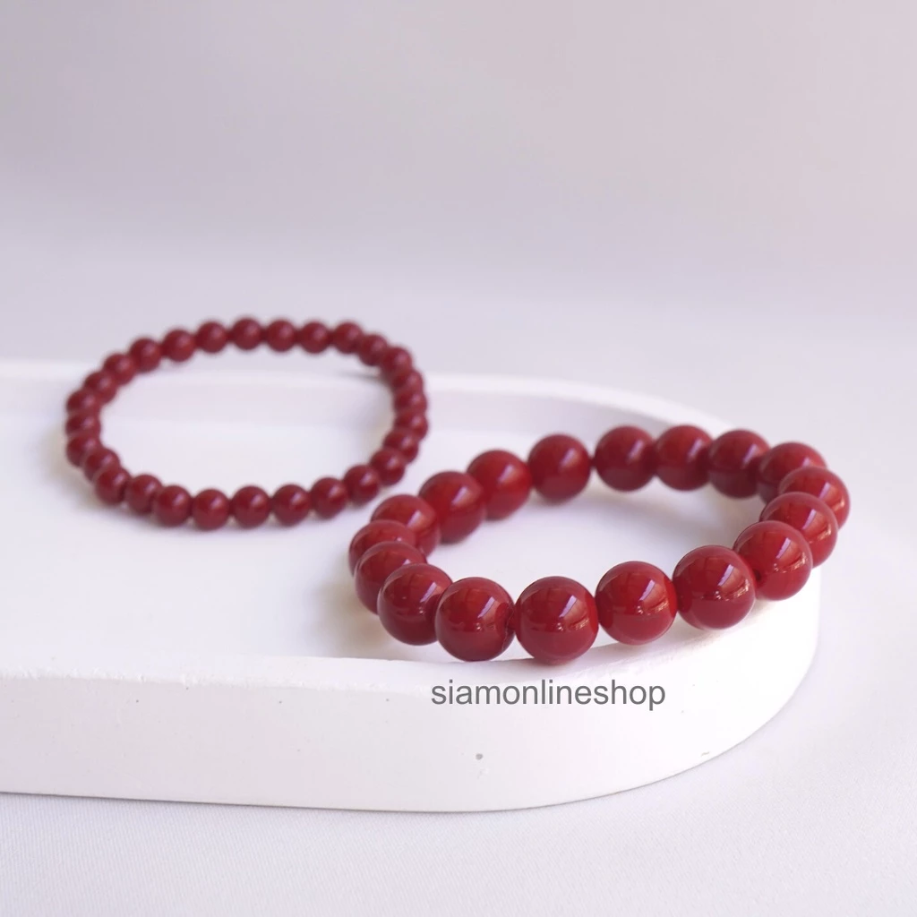 CORAL หินปะการังสีแดง เลือกขนาดเม็ดหินได้ (6-10 มม.) สร้อยข้อมือหินแท้ https://wayoza.com