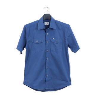 Bovy Blue Shirt - เสื้อเชิ้ตแขนสั้นสีฟ้าเข้ม รุ่นBA-3596 สี ฺBL-07