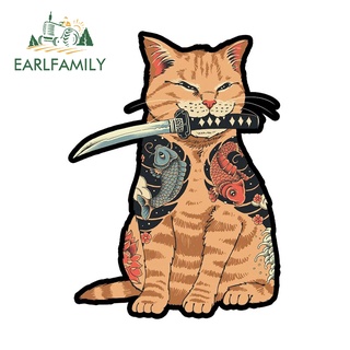 Earlfamily สติกเกอร์ ลายแมวญี่ปุ่น ซามูไร ขนาด 13 ซม. x 9.6 ซม. สําหรับตกแต่งหน้าต่างรถยนต์