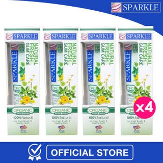 ลดแหลก Sparkle แพค 4 หลอด Natural Fresh &amp; Gum Care Toothpaste ยาสีฟัน สูตรธรรมชาติ จากดอก Calendula