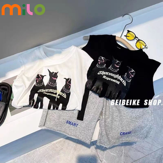 Milo ผ้าฝ้าย100%ทารกเด็กเสื้อยืดเสื้อยืดฤดูร้อนใหม่รุ่นเกาหลีของพิมพ์แขนกุดเด็กกลับด้านบน