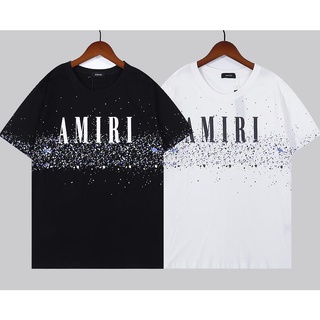 Amiri เสื้อยืดแฟชั่นสําหรับ Unisex ผ้าฝ้ายแขนสั้นพิมพ์ลาย