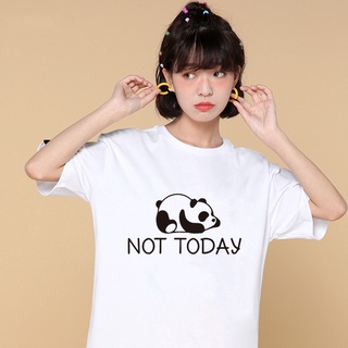 เสื้อคนอ้วน - เสื้อยืดผู้หญิงพลัสไซส์ O-Neck แขนสั้นไม่วันนี้แพนด้าท็อปส์ซูการ์ตูนน่ารักสําหรับนักเ