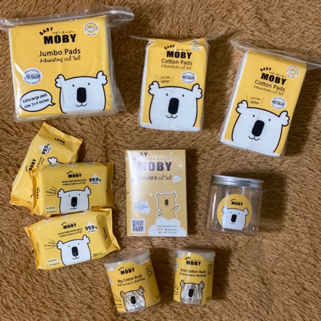 ของใหม่-แท้-moby-baby-jumbo-pads-สำลีแผ่นใหญ่-เบบี้-โมบี้-กระปุกสำลี-moby-ถุงขยะ-ผ้าก๊อซเช็ดฟัน