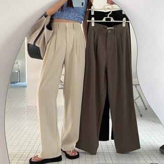 กางเกงขายาว ขากว้าง เอวสูง ทรงตรง สีพื้น สไตล์เกาหลี แฟชั่นสำหรับผู้หญิง