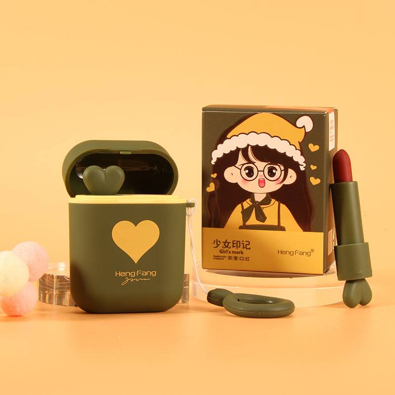 ของแท้-ถูก-ลิปแอร์พอต-hengfang-girls-mark-dounble-tude-matte-lipstick-ลิปสติกพร้อมกับกล่องเก็บ-น่ารักมาก
