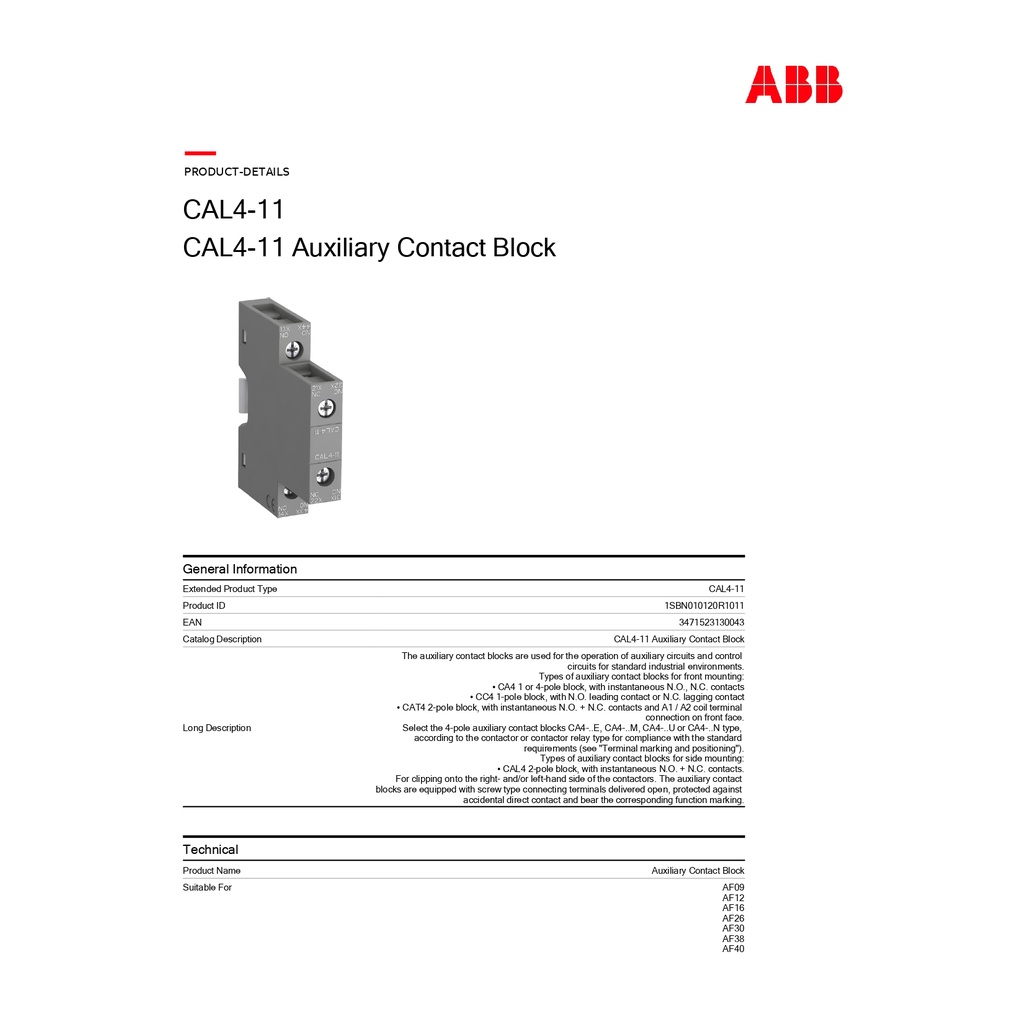 abb-auxiliary-contact-1nc-1no-2-contact-side-mount-6-a-รหัส-cal4-11-1sbn010120r1011-เอบีบี-acb-official-store