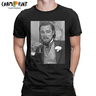 เสื้อยืด ผ้าฝ้าย พิมพ์ลาย Leonardo Dicaprio Django Laughing Meme สําหรับผู้ชาย