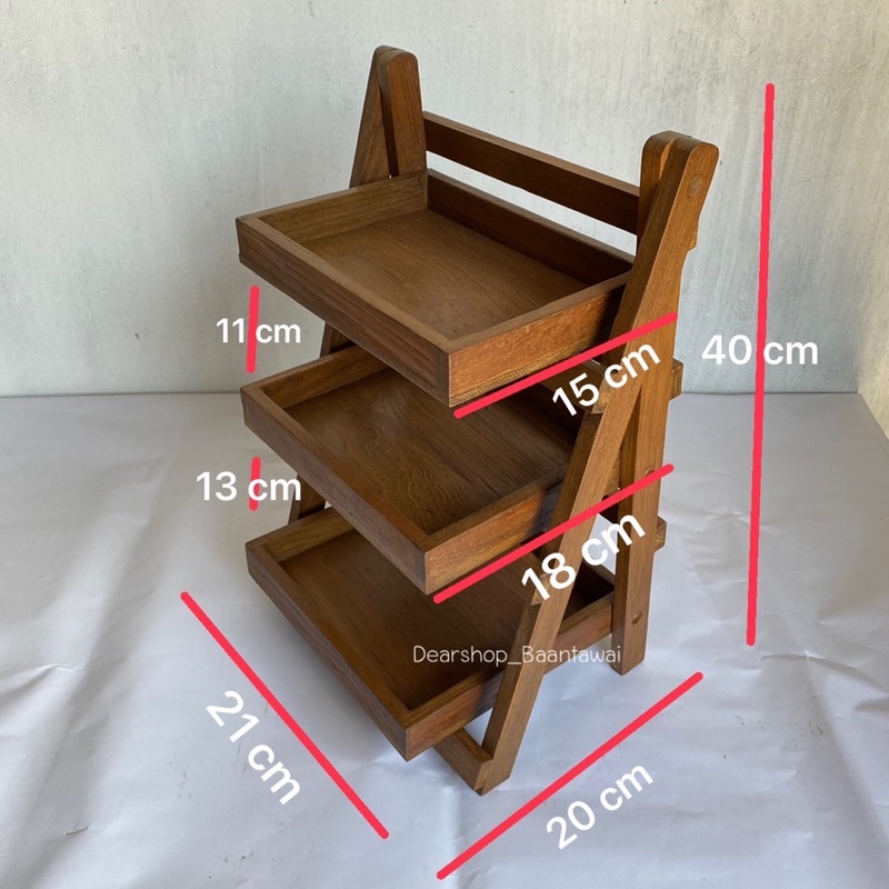 งานไม้สักเก่า-ชั้นไม้สัก-3ชั้น-พับเก็บได้-วางของอเนกประสงค์