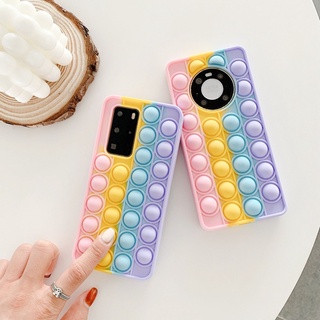 สายรุ้ง ฟิดเจ็ตบีบของเล่น หยิกฟองซิลิโคนเคสใส่โทรศัพท์สำหรับ Huawei P40 P30 Pro Mate 30 Nova 8 3 5 6 7 Pro 5T 7SE กรณี