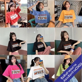 พร้อมส่ง🚀เสื้อครอปเอวลอย oversize เสื้อผ้าแฟชั่นวัยรุ่นสดใสน่ารัก เสื้อยืดผู้หญิงแขนสั้นเกาหลี ลายการ์ตูน