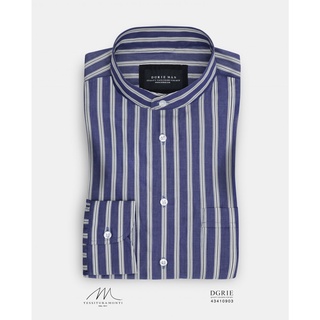 Monti: Navy Stripe Mandarin Shirt: เสื้อเชิ้ตคอจีนลายทางสีน้ำเงิน