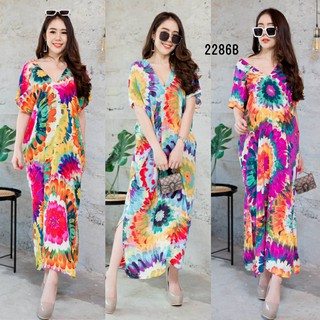 Maxi Dress เดรสแม็กซี่ เดรสตัวยาว สไตล์โมฮิเบี้ยน รอบอกได้ถึง 40" เอวฟรีไซส์ สะโพกได้ถึง 44" ยาว 52"  นางแบบใส่งานจริง