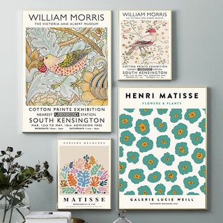 William Morris Matisse ภาพจิตรกรรม โปสเตอร์ บนผ้าใบ ลายดอกไม้ นก สไตล์นอร์ดิก โมเดิร์น สําหรับตกแต่งผนัง