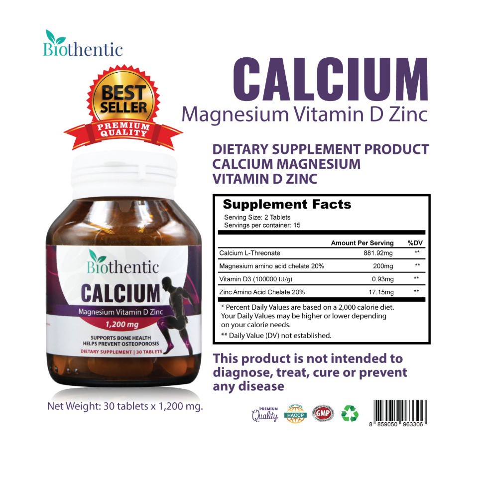 ภาพสินค้าCalcium L-Threonate แคลเซียม แอล-ทรีโอเนต พลัส แมกนีเซียม วิตามินดี ซิงค์ x 1 ขวด Biothentic ไบโอเธนทิค จากร้าน calcium.import บน Shopee ภาพที่ 5