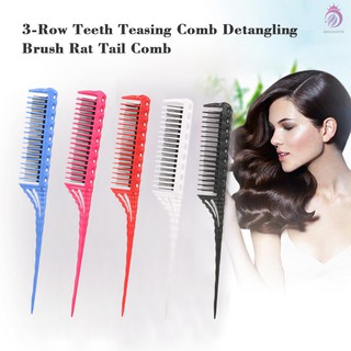 ❤3-Row Teeth Teasing Comb Detangling Brush Rat Tail Comb Adding Volume Back Coming Hairdressing Combs