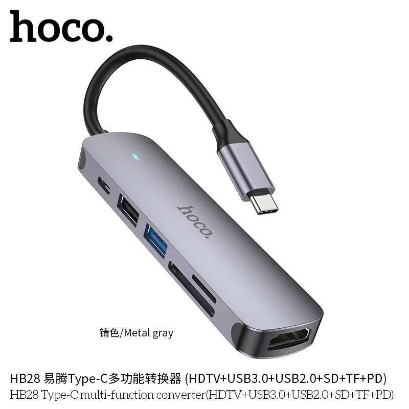 ภาพหน้าปกสินค้าHoco HB28 Easy display HUB ตัวแปลง Type-C เป็น HDTV + USB3.0 + USB2.0 + SD + TF + PD อะแดปเตอร์ 6 in 1 จากร้าน fa0635048437 บน Shopee