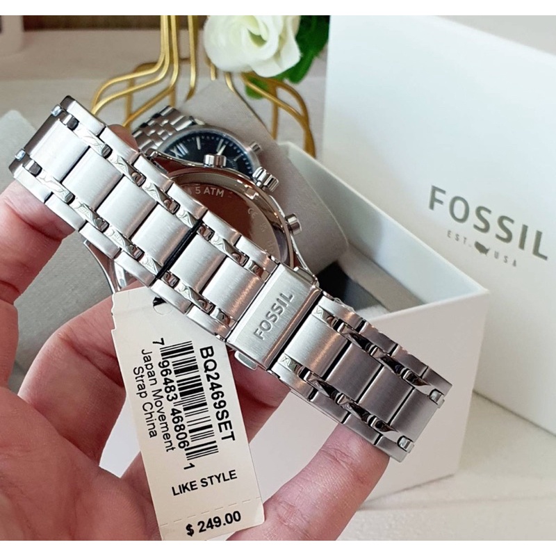 ผ่อน0-นาฬิกาคู่-fossil-bq2469set-his-and-her-fenmore-midsize-multifunction-stainless-steel-watch-44mm-36mm-สีเงิน