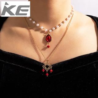 Vintage Jewelry Pearl and Diamond Double Necklace Imitation Ruby Necklace for girls for women
