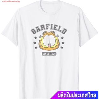 เสื้อยืดผ้าฝ้ายพิมพ์ลายขายดี make the running Garfieldเสื้อยืดลำลอง Garfield Big Face College Tee Since 1978 T-Shirt Gar
