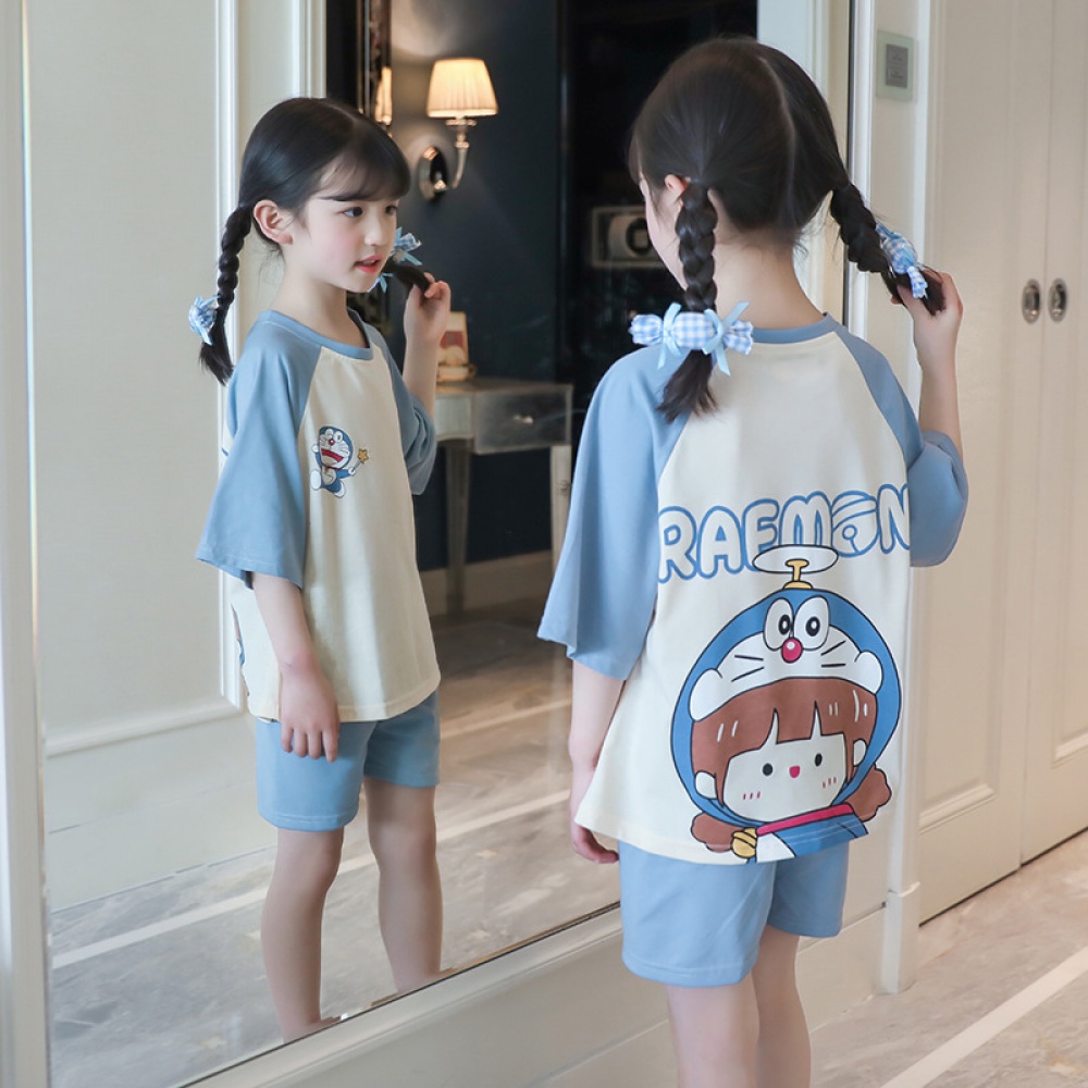 ใหม่ชุดนอนเด็กชายและเด็กหญิงผ้าฝ้ายแท้แขนสั้นฤดูร้อนบางสาวทารกการ์ตูนบ้านบริการ-sj4024