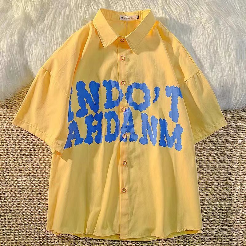 เสื้อเชิ้ตแขนห้าส่วน-พิมพ์ลายตัวอักษร-เข้ากับทุกการแต่งกาย-แฟชั่นฤดูร้อน-สไตล์ญี่ปุ่น-สําหรับผู้ชาย