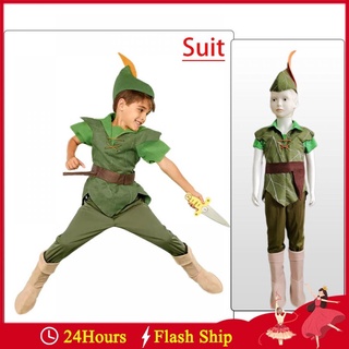 ชุดเครื่องแต่งกายคอสเพลย์ Disney Fairy Peter Pan Elf Ears สีเขียว สําหรับเด็กผู้ชาย ปาร์ตี้ฮาโลวีน
