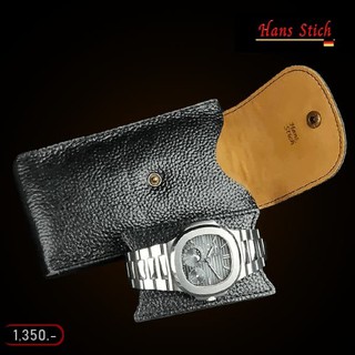 [โค้ด SEPINC30 เหลือ 1065.-]กระเป๋าใส่นาฬิกาหนังแท้แบบพกพา รุ่น Premium สีดำ