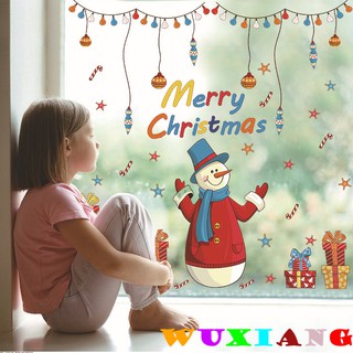 【wuxiang】Merry Christmas Gifts Snowman สติกเกอร์ติดผนัง ลายการ์ตูน