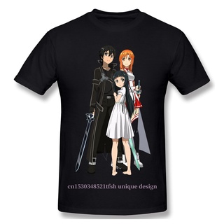 เสื้อยืดผ้าฝ้ายพิมพ์ลายคลาสสิก เสื้อยืดแขนสั้น พิมพ์ลาย Sword Art Online Alicization Sao Kirito Asuna Outre สีดํา แฟชั่น