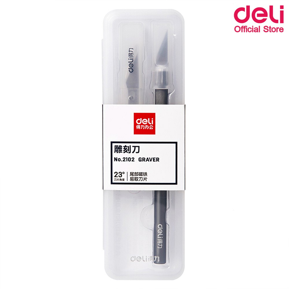 deli-2102-cutter-มีดแกะสลักอลูมิเนียม-ใบมีดเอียง-23-แถมฟรี-ใบมีด10-ชิ้น-คัตเตอร์-ชุดมีดแกะสลัก-มีดแกะสลัก-มีดแกะสลัก