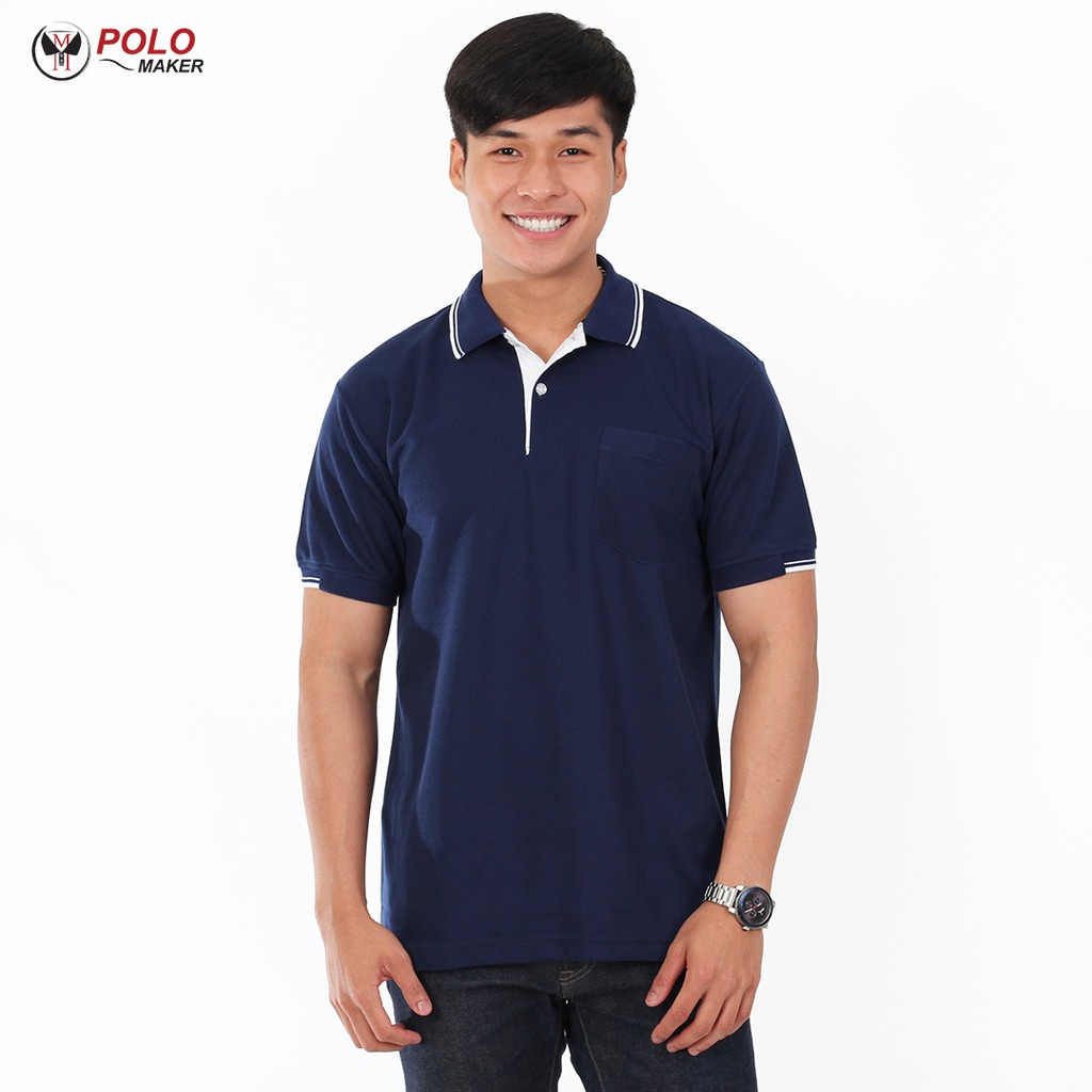 เสื้อโปโล-สีกรมท่า-ขลิบขาว-pk066-polomaker