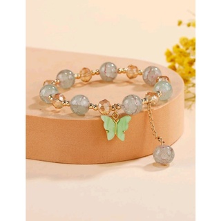 กำไลข้อมือแฟชั่น กำไลข้อมือจี้ผีเสือ น่ารักๆ Butterfly Charm Beaded Bracelet(ส่งจากไทย)