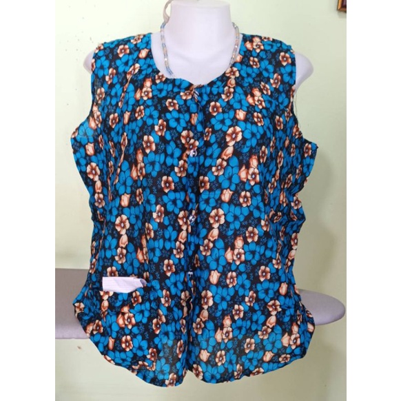 เสื้อคอกระเช้าคนแก่-กระดุมผ่าหน้า-ผ้าแมมเบริด-ใส่เย็นสบาย