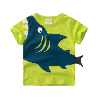เสื้อยืดแขนสั้นลายปลา 3D สำหรับเด็ก