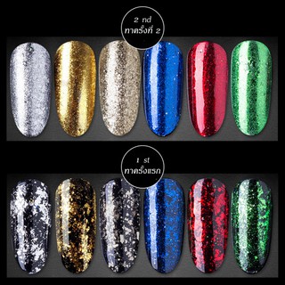 กริสเตอร์ ทองเปลว หลากสี /Gold Print Glitter Nail  accessories 6 Color size 3 กรัม/กระปุก