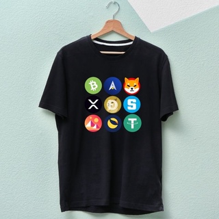 [S-5XL] เสื้อยืด บิทคอยน์ Bitcoin BTC ETH XRP Ada Dogecoin BNB Shiba Inu ผ้า Cotton 100% เสื้อดำ ได้ทั้งหญิงและชาย