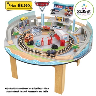 KIDKRAFT Disney Pixar Cars 3 Florida 55+ Piece Wooden Track Set with Accessories and Table