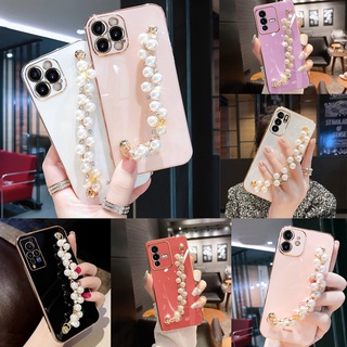 เคสโทรศัพท์มือถือ ประดับกลิตเตอร์ พร้อมสายคล้องมือไข่มุก สําหรับ OPPO F11 F9 A95 A16 A15 A15s A74 5G A54 A7 A5s A12 A11k A53 A33 A9 A5 2020