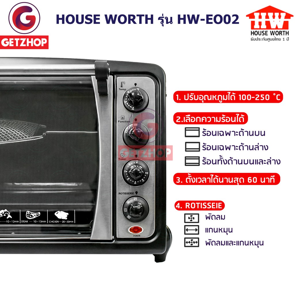 house-worth-bemybed-รุ่น-hw-eo02-เตาอบไฟฟ้า-เตาอบอเนกประสงค์-เตาอบขนม-เตาอบไฟฟ้า-ขนาดความจุ-70-ลิตร-ประกันศูนย์ไทย
