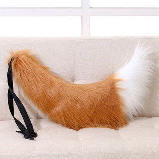 หางจิ้งจอก หมาป่า 70cm อ้วนๆ ฟูนุ่ม [พร้อมส่ง] แบบเข็มกลัด+โบว์มัดเอว