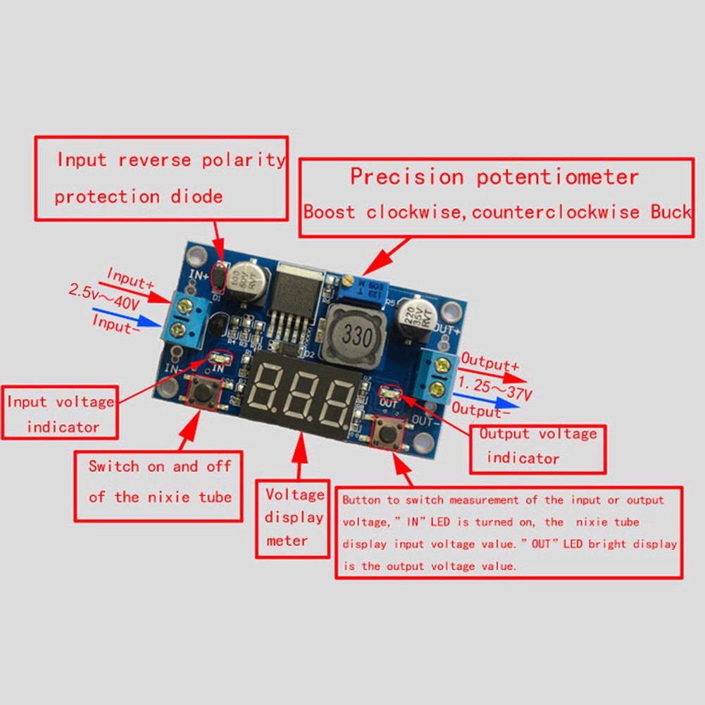 โมดูลเพาเวอร์ซัพพลายlm-2596-โมดูลแปลงไฟ-dc-2-5-40-v-to-1-25-37-v