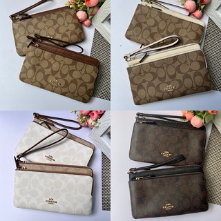 🎀 (สด-ผ่อน) คล้องมือ 2L 2ชั้น 2zip SizeL ลายซี COACH C7313 C5576 DOUBLE ZIP WALLET