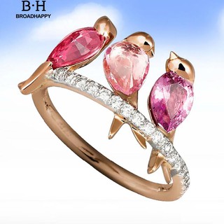 💘broadhappy💍วันเกิดแหวนนก Rhinestone ผู้หญิงสร้างสรรค์ 3 ตัว แหวนเกลี้ยง