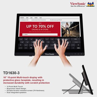 ภาพขนาดย่อของสินค้าViewSonic 15.6" TD1630-3 10- Point Multi Touch Display Monitor (16")