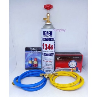 ราคาชุดเติมน้ำยาแอร์ R134A(ชุดพร้อมใช้งาน)ประกอบด้วยน้ำยาแอร์R134a,1กระป๋อง1000g+วาล์วหัวเปิดปิดน้ำยา+เกจเดี่ยว+สายชาร์จ