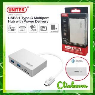 Unitek Y-9319 USB3.0 Type-C to SDHC/SDXC Card Reader+Usb Hub+Usb-C PD