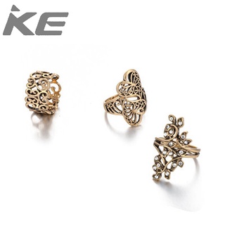 Jewelry diamond leaf alloy Japanese and Korean hollow love ring 3-piece suit female for girls