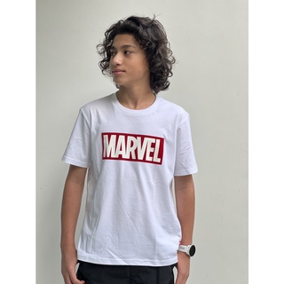 Marvel Boy Logo Flock Print T-Shirt - เสื้อเด็กโต Size 7-13 ปี เสื้อมาร์เวลเด็กผู้ชายพิมพ์กำมะหยี่ ลายโลโก้มาร์เวล  สินค้าลิขสิทธ์แท้100% characters studio