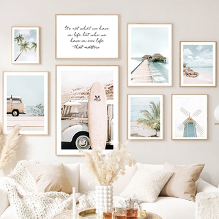 Malibu โปสเตอร์ผ้าใบ พิมพ์ลายชายหาด ทะเล เซิร์ฟ ปาล์ม ศิลปะ สําหรับตกแต่งผนังบ้าน